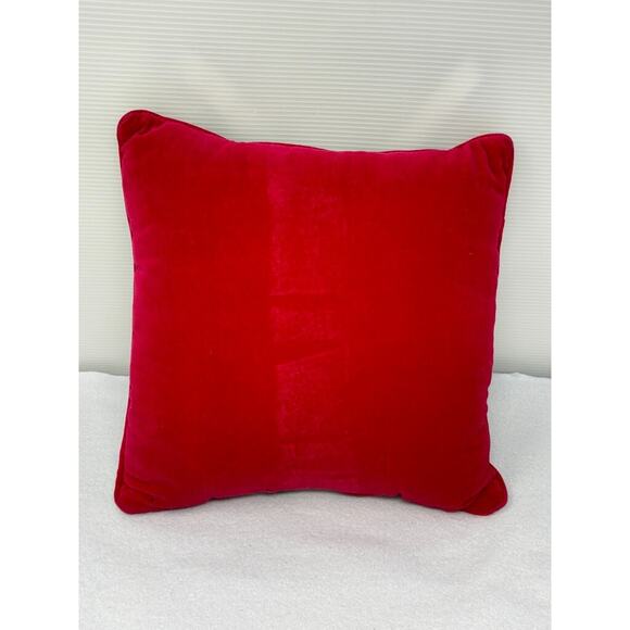 Vintage Wool Needlepoint Christmas Pillow Poinsettia Red Velvet Red 12” X 12” - Picture 2 of 4